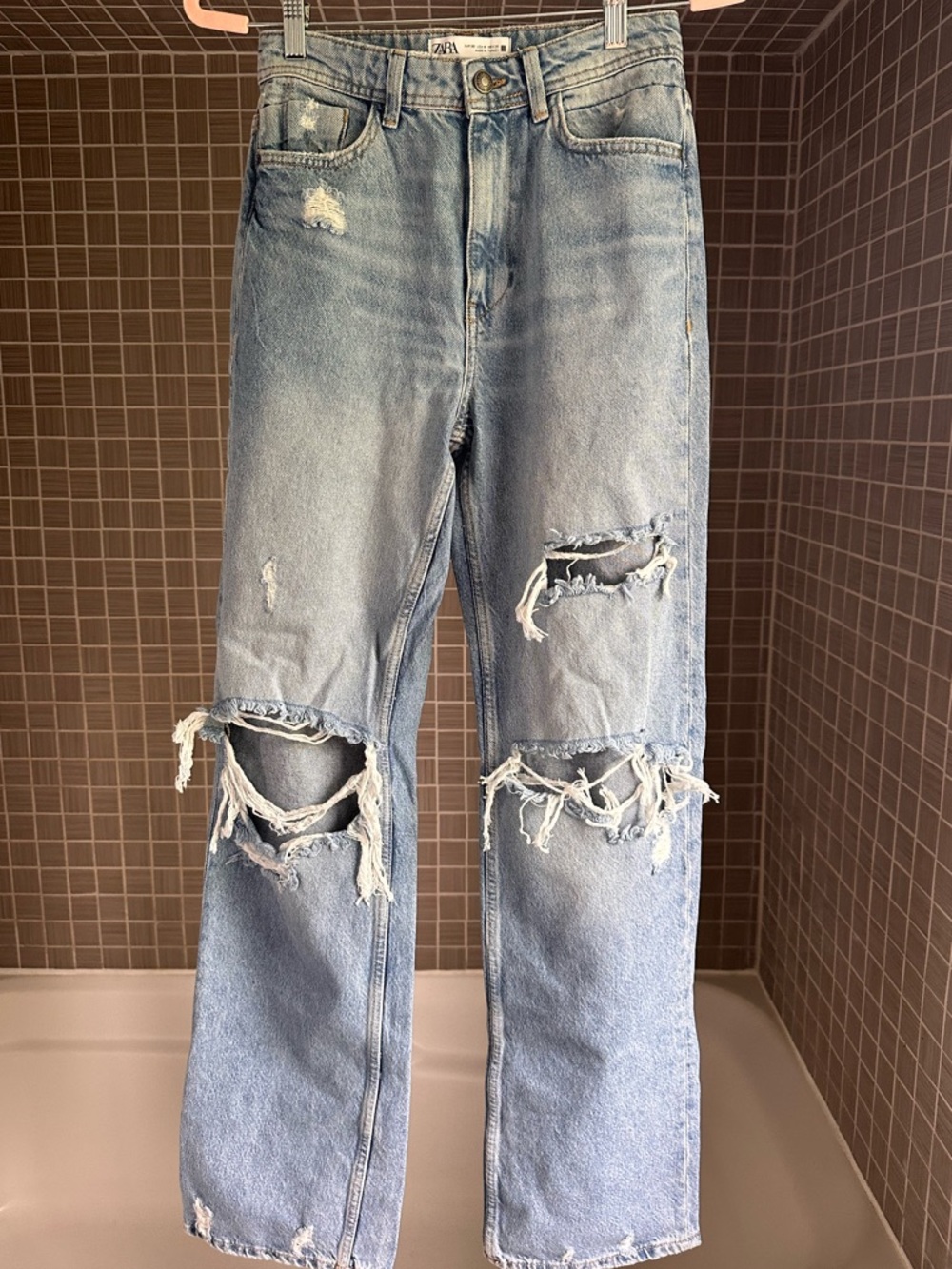 Zara Light Blue Distressed Ripped Jeans